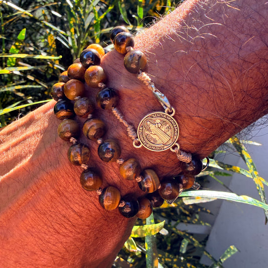 Rosario Pulsera - Tierra Escudo del Cristiano de 8mm - Hombre