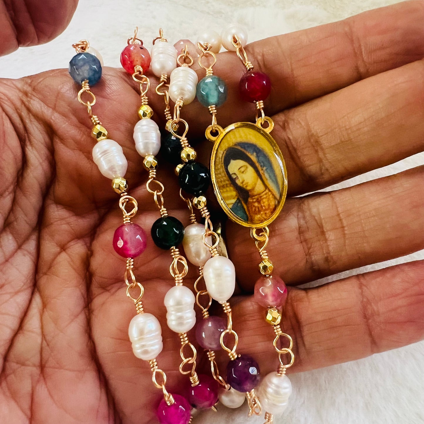 Rosary - Pearl and Agate Rosary Knot