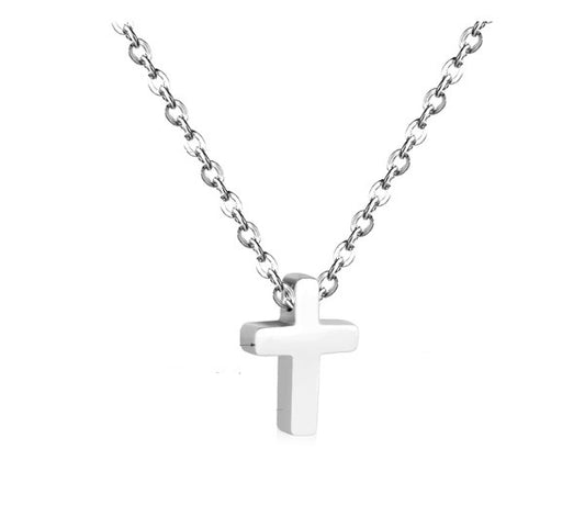Acero-collar plateado con colgante de cruz