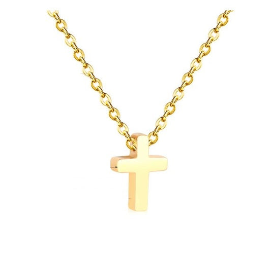 Acero-collar dorado con colgante de cruz