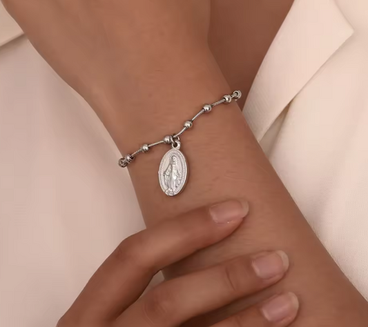 Acero-pulsera plateada con medalla Milagrosa