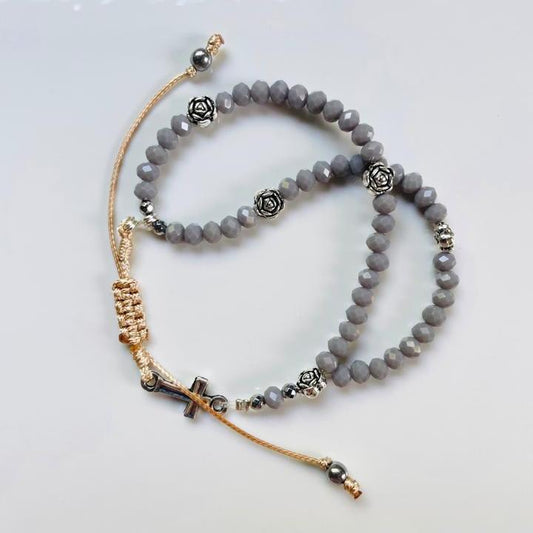 Mini-rosary - grey colored crystals