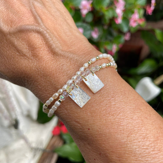 Pulsera Escapulario Concha Nacar Perlas Mini(unico)