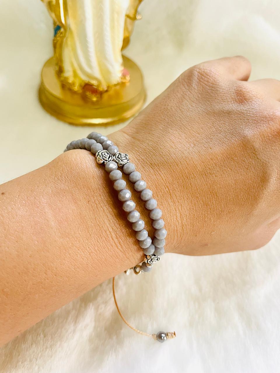 Mini-rosary - grey colored crystals