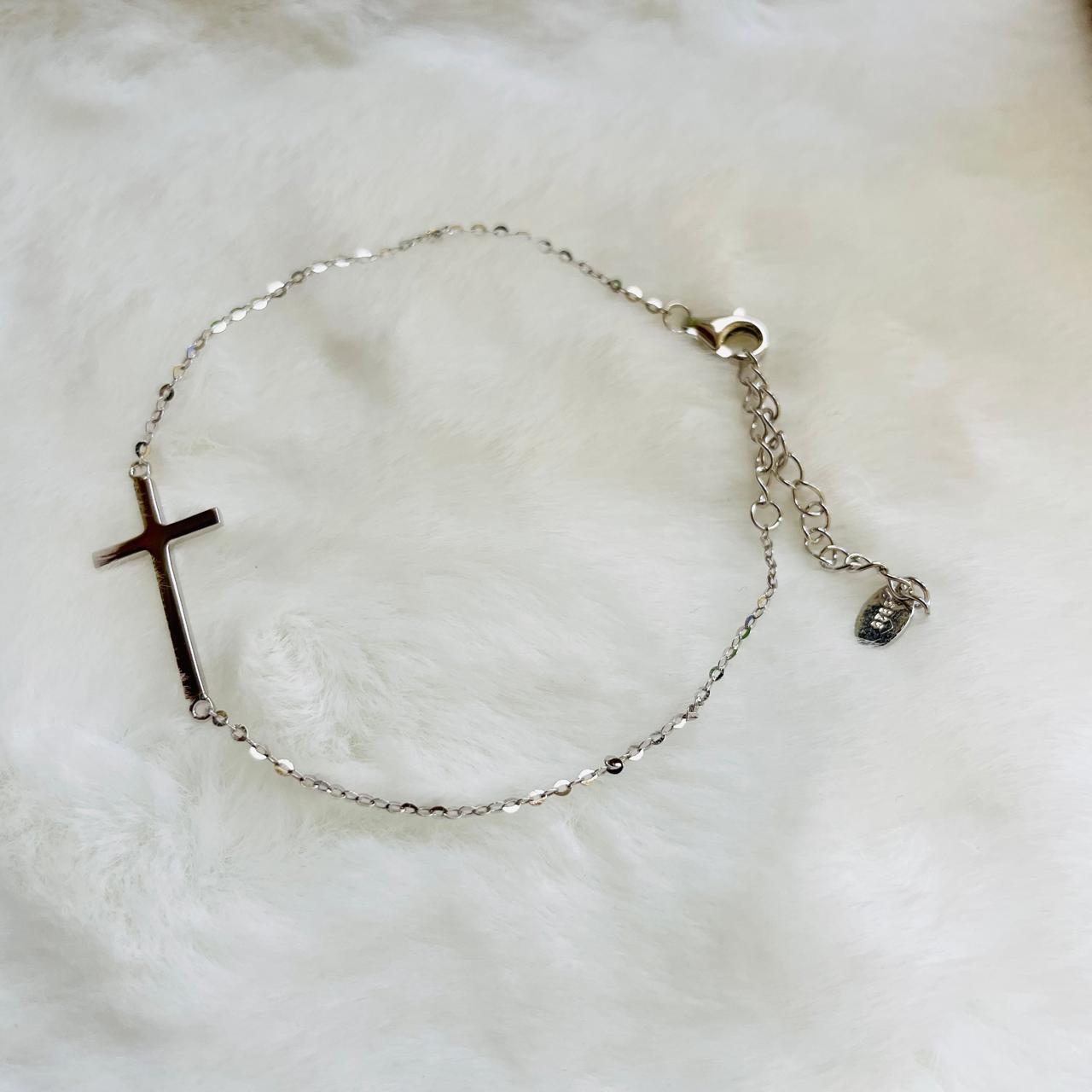 Acero-pulsera de cruz plateado