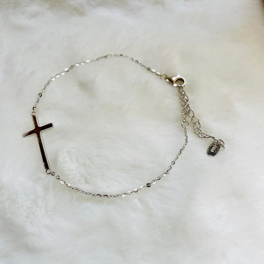 Acero-pulsera de cruz plateado