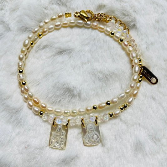 Pulsera Escapulario Concha Nacar Perlas Mini(unico)