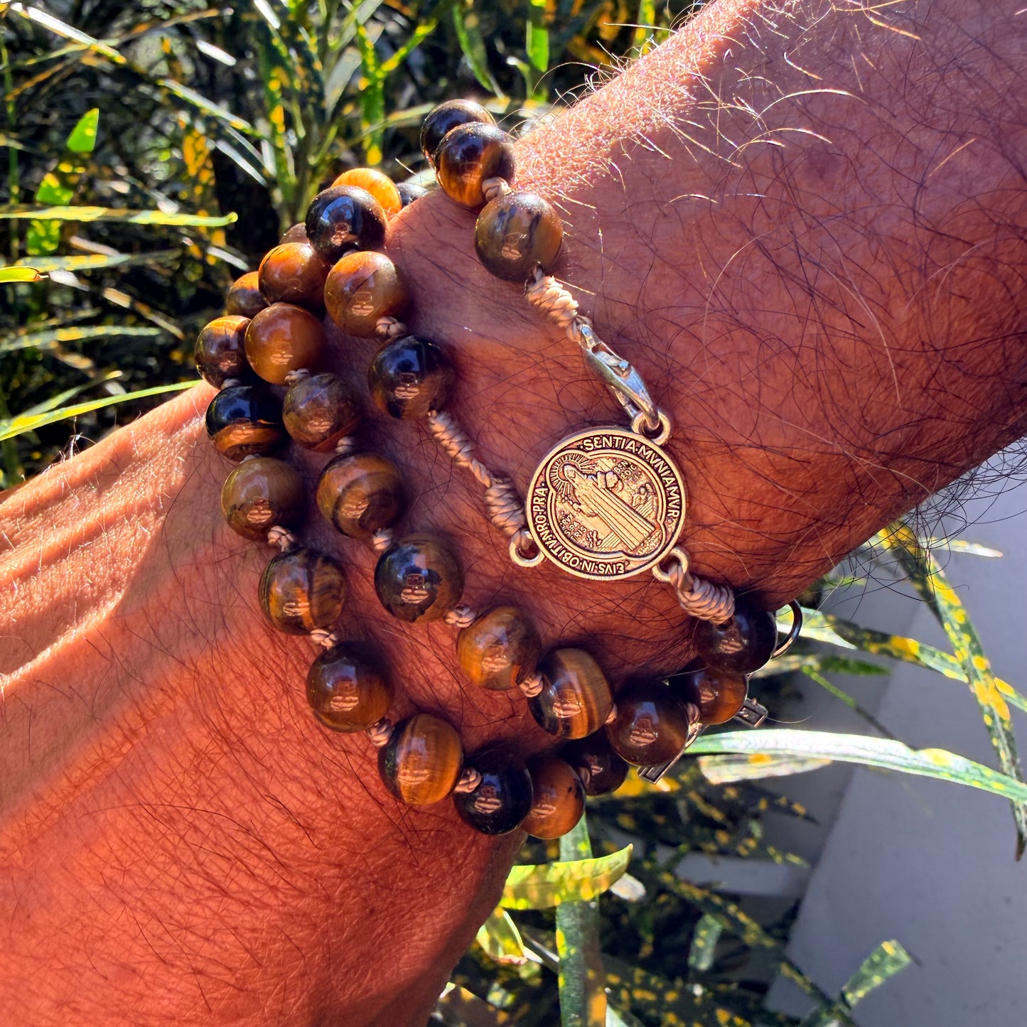 Rosario Pulsera - Tierra Escudo del Cristiano de 8mm - Hombre