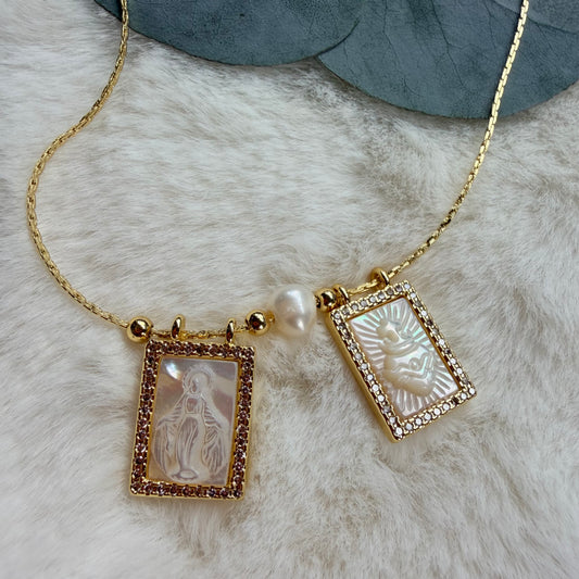 Coleccion Escapulario - Collar Escapulario concha nacar y zirconias