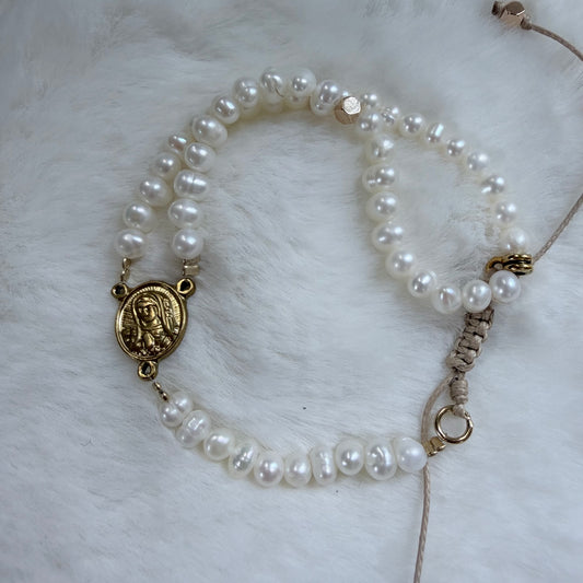 Minirosario- Rosario Pulsera ajustable Perla