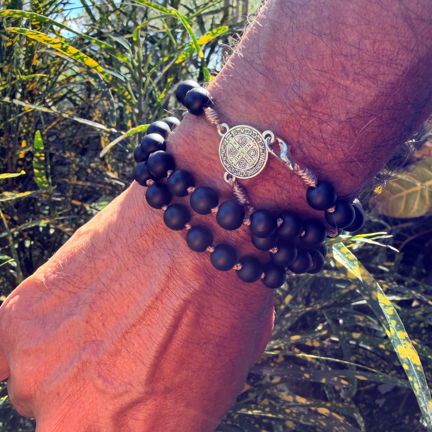 Rosario Pulsera - Tierra perdón onix de 8mm-Hombre