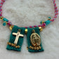 Coleccion Escapulario- Pulsera Tela color aqua-rosa