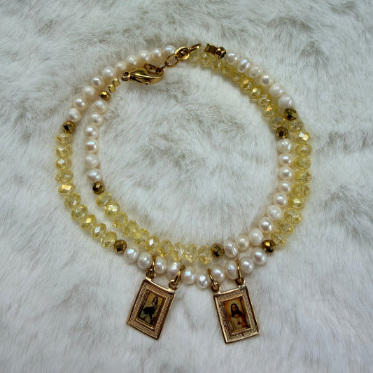 Coleccion Escapulario - Pulsera Escapulario con Perlas y cristales Mini (pieza única)
