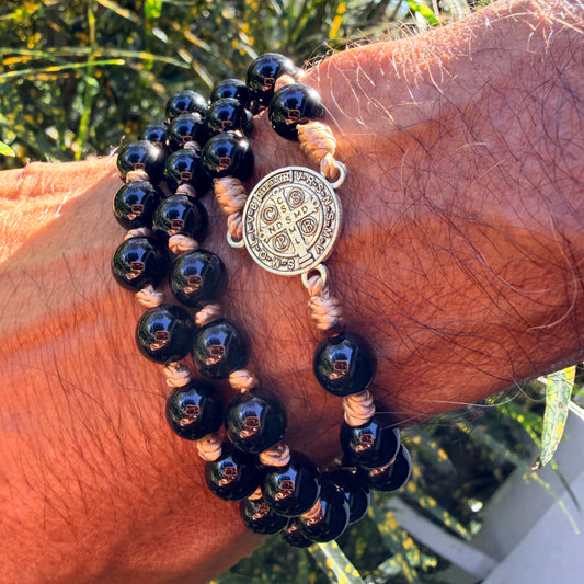 Rosario Pulsera - Tierra perdón onix de 8mm-Hombre