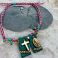 Coleccion Escapulario- Pulsera Tela color aqua-rosa