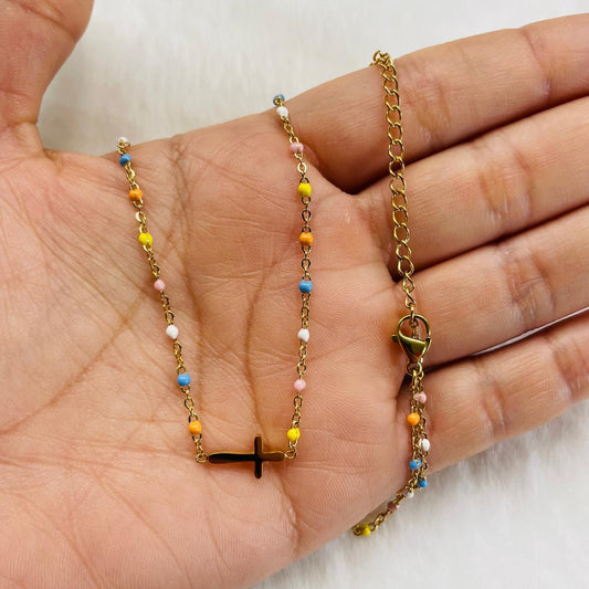 Acero-collar con cruz colores