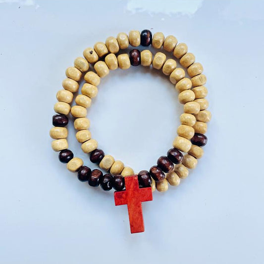 Pulseras Rosarios /madera beige