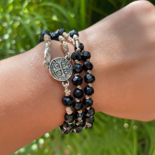 Rosario Pulsera- Tierra Negro Cristal
