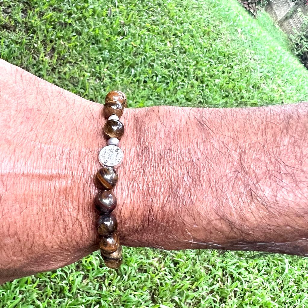 Pulsera - para hombre/ San Benito/ojo de tigre