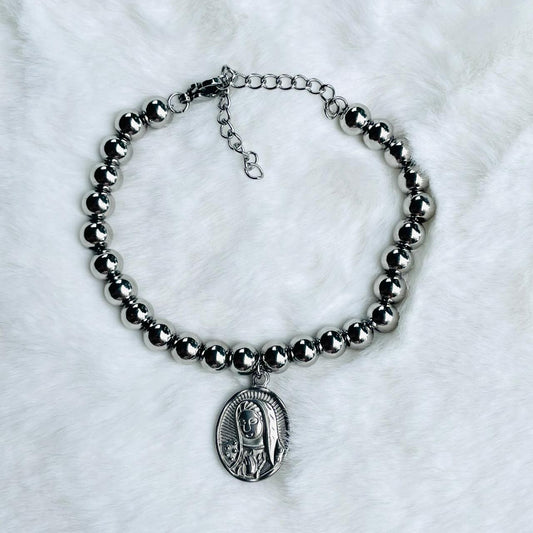 Bisuteria Religiosa - Pulsera plateada con Virgen de Guadalupe