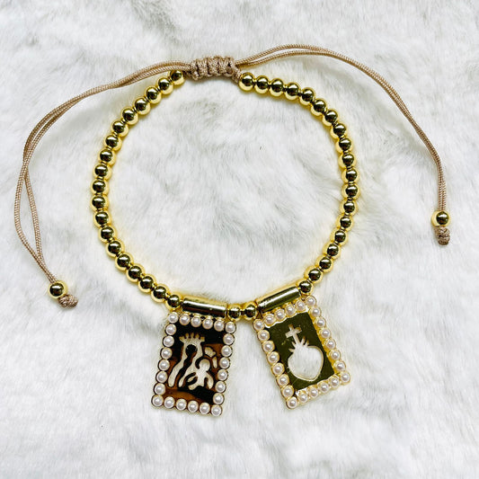Pulsera escapulario medallas doradas