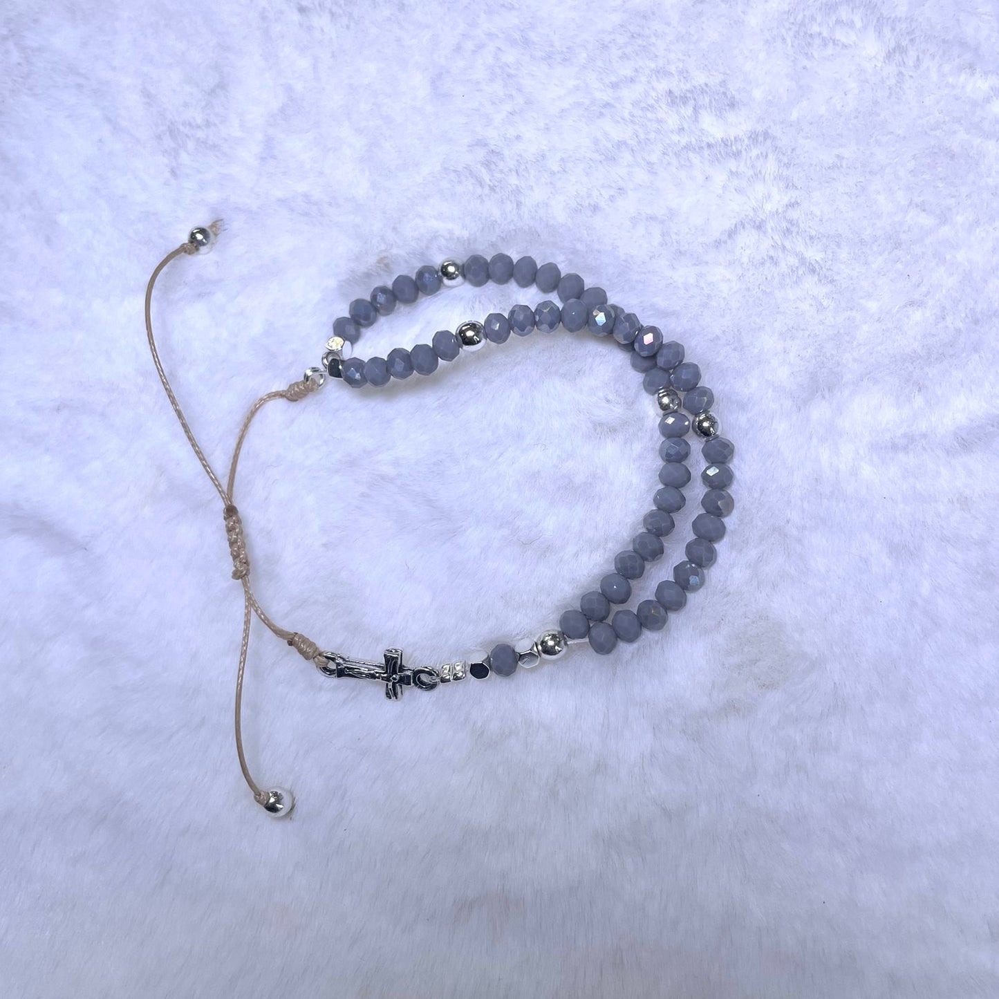 Mini-rosary - grey colored crystals