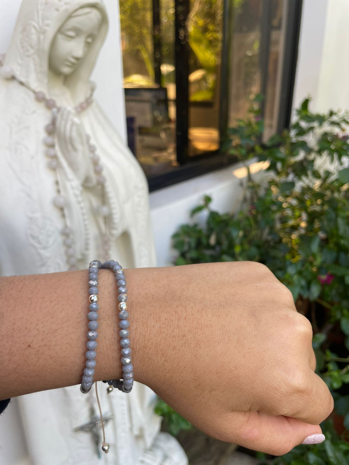 Mini-rosary - grey colored crystals